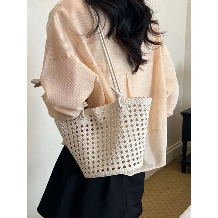Woven Leather Shoulder Bag Off-white / onesize Apparel and Accessories