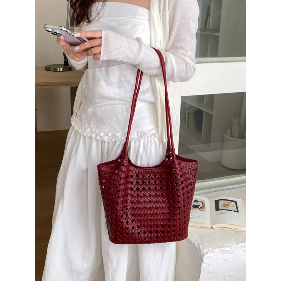 Woven Leather Shoulder Bag Red / onesize Apparel and Accessories