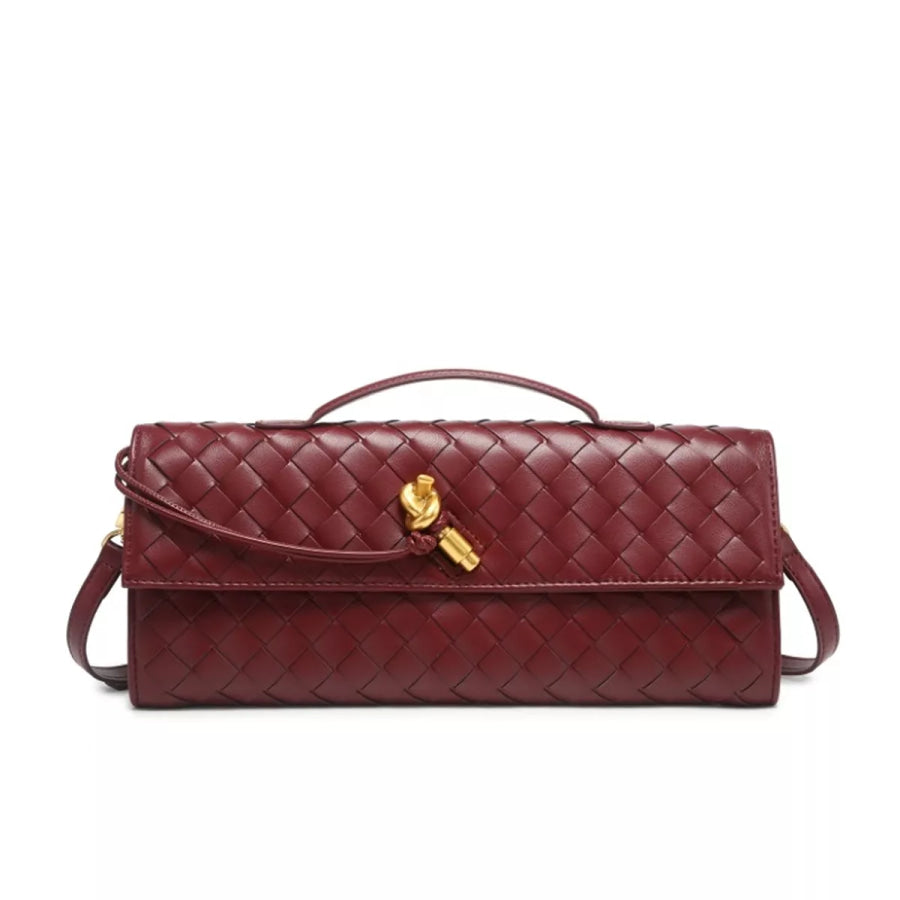 Woven Leather Wristlet Wine Red / onesize Apparel and Accessories