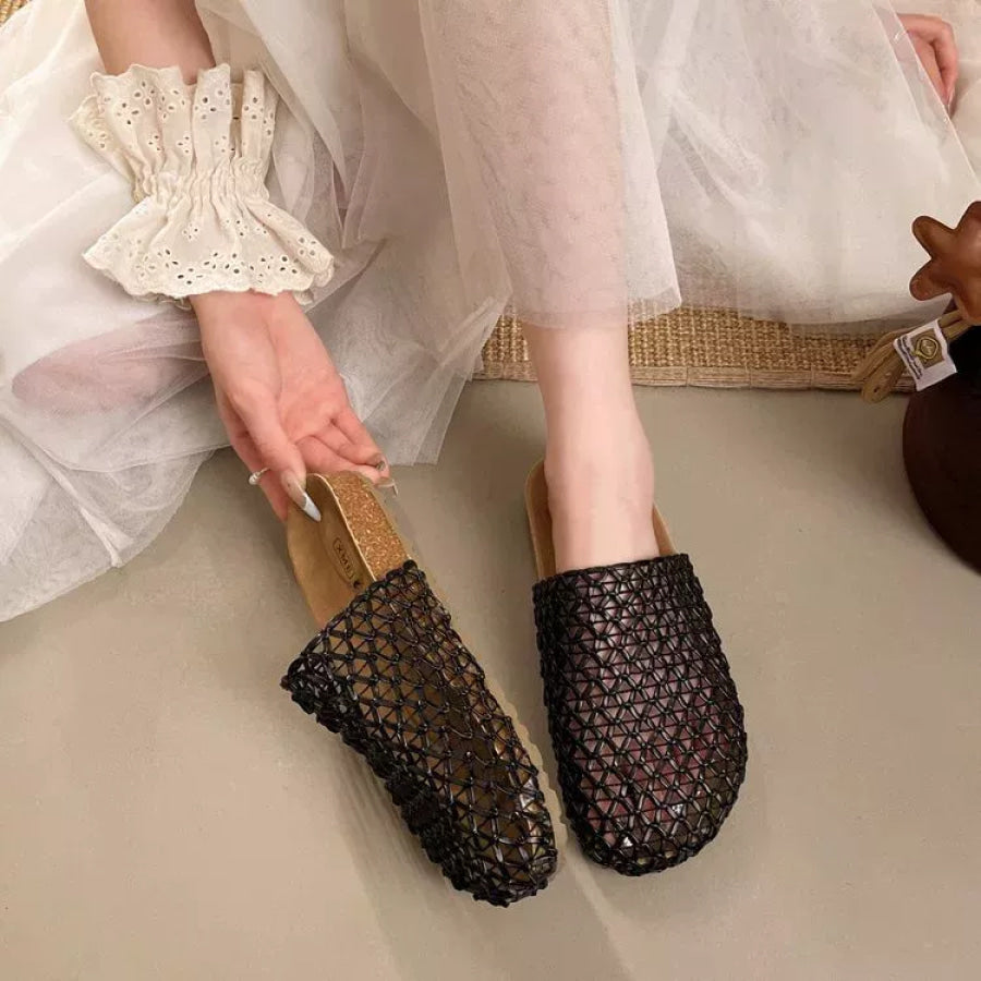 Woven Mesh Breathable Slip-on Sandals Black / 35 Apparel and Accessories