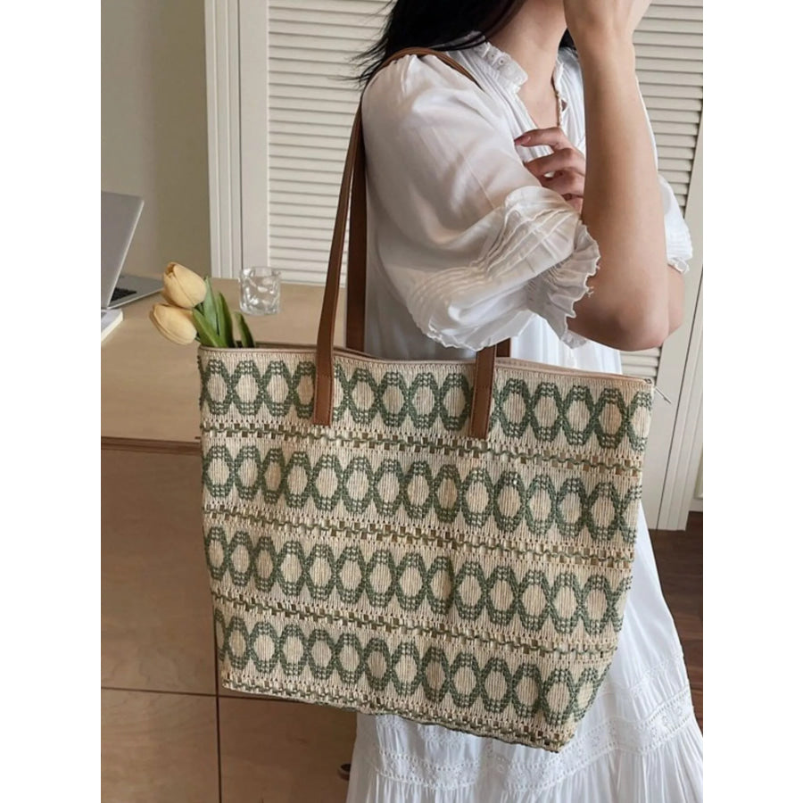 Woven Pattern Shoulder Bag Green / One Size Apparel and Accessories