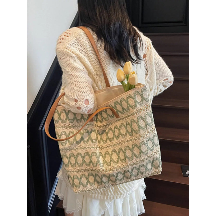 Woven Pattern Shoulder Bag Green / One Size Apparel and Accessories