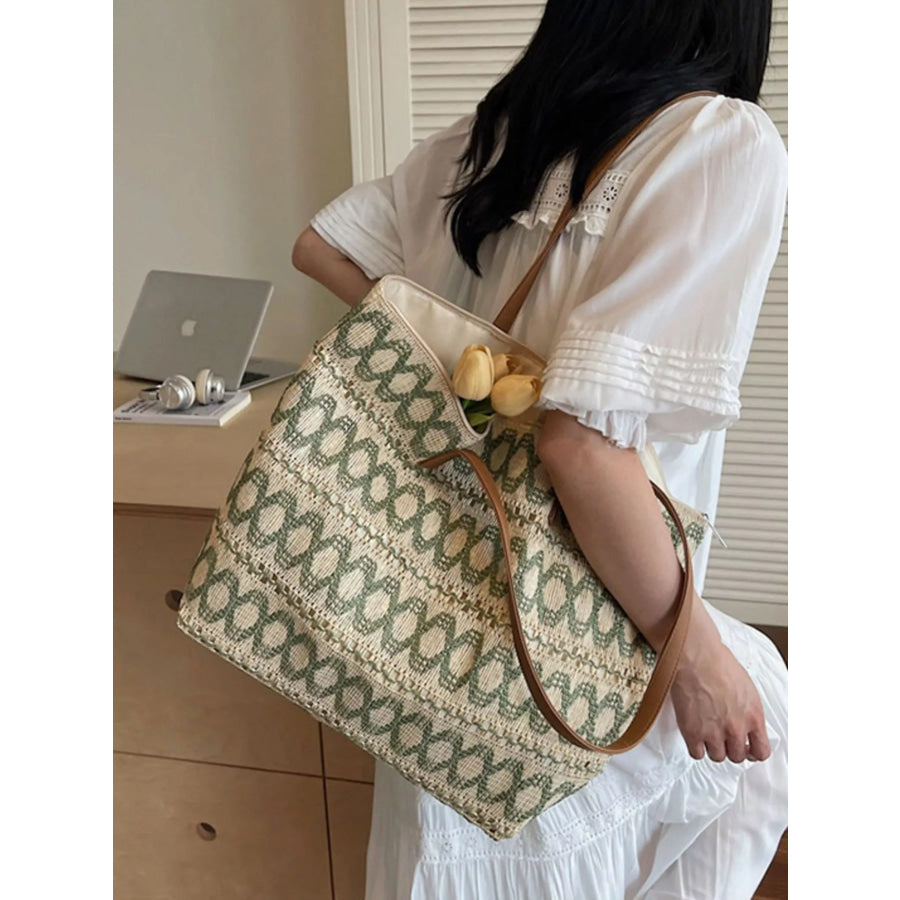 Woven Pattern Shoulder Bag Green / One Size Apparel and Accessories