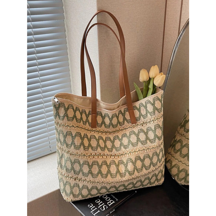 Woven Pattern Shoulder Bag Green / One Size Apparel and Accessories