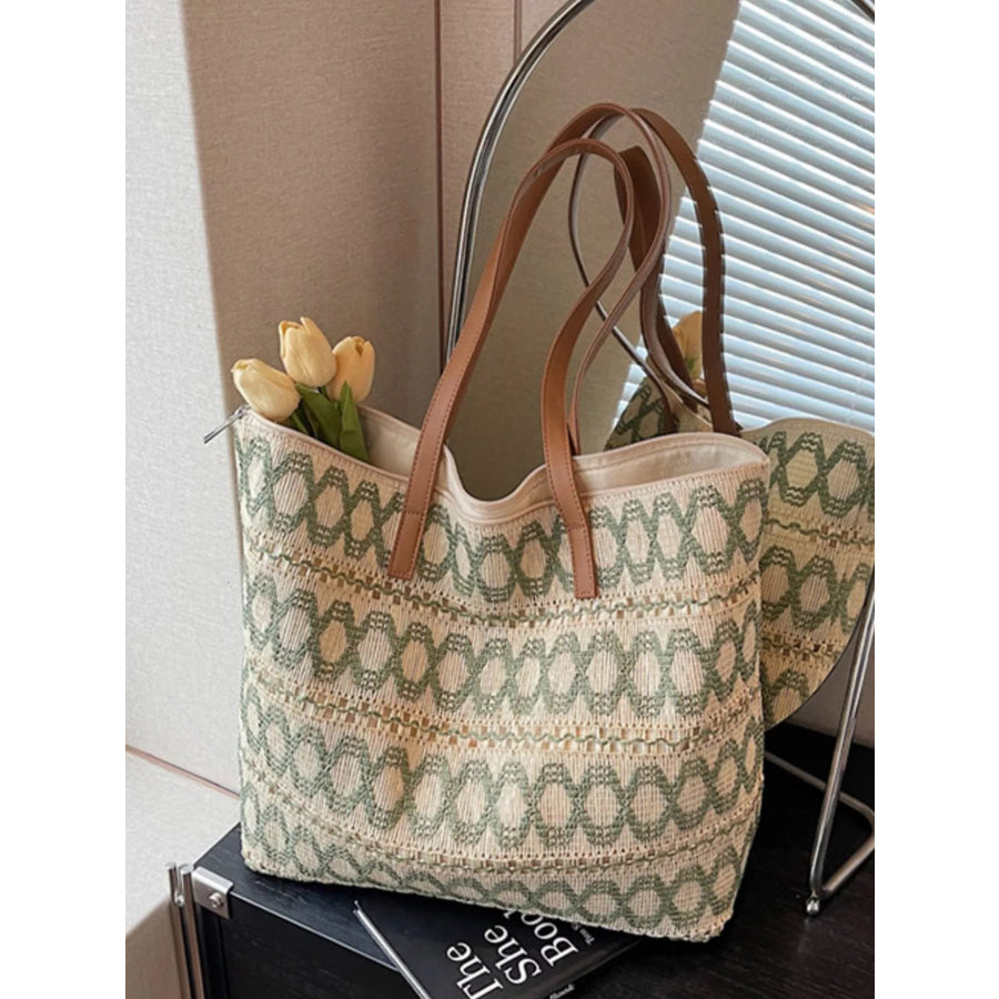 Woven Pattern Shoulder Bag Green / One Size Apparel and Accessories