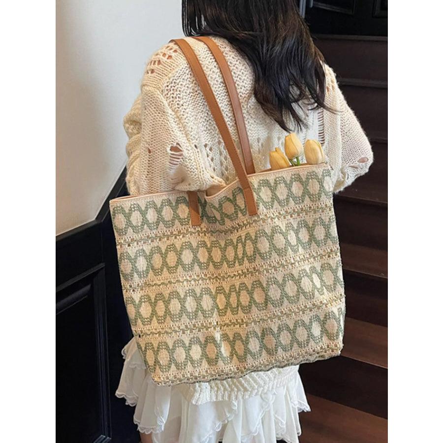Woven Pattern Shoulder Bag Green / One Size Apparel and Accessories