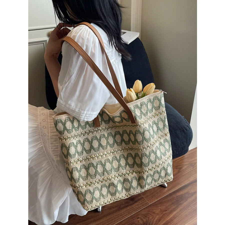 Woven Pattern Shoulder Bag Green / One Size Apparel and Accessories