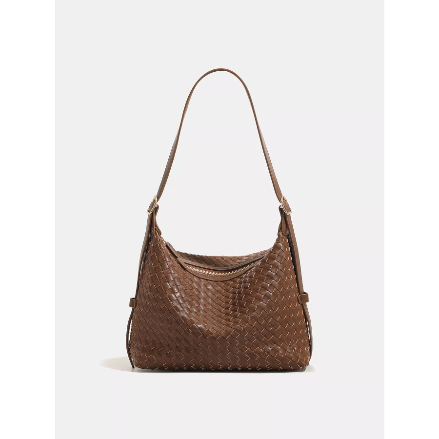 Woven PU Leather Shoulder Bag Brown / ONESIZE Apparel and Accessories