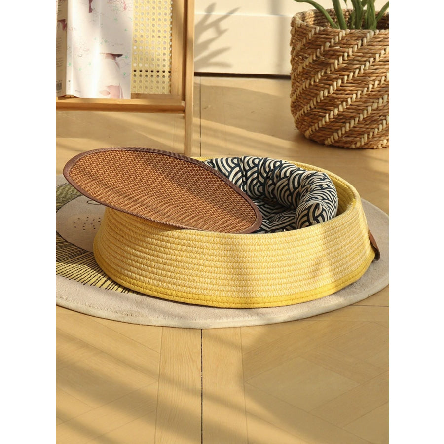 Woven Rattan Pet Nest B Yellow Nest Sets(4 pcs) / S Apparel and Accessories