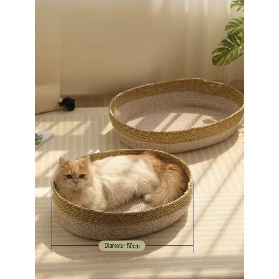 Woven Rattan Scratch-Resistant Cat Nest Oval / S Apparel and Accessories