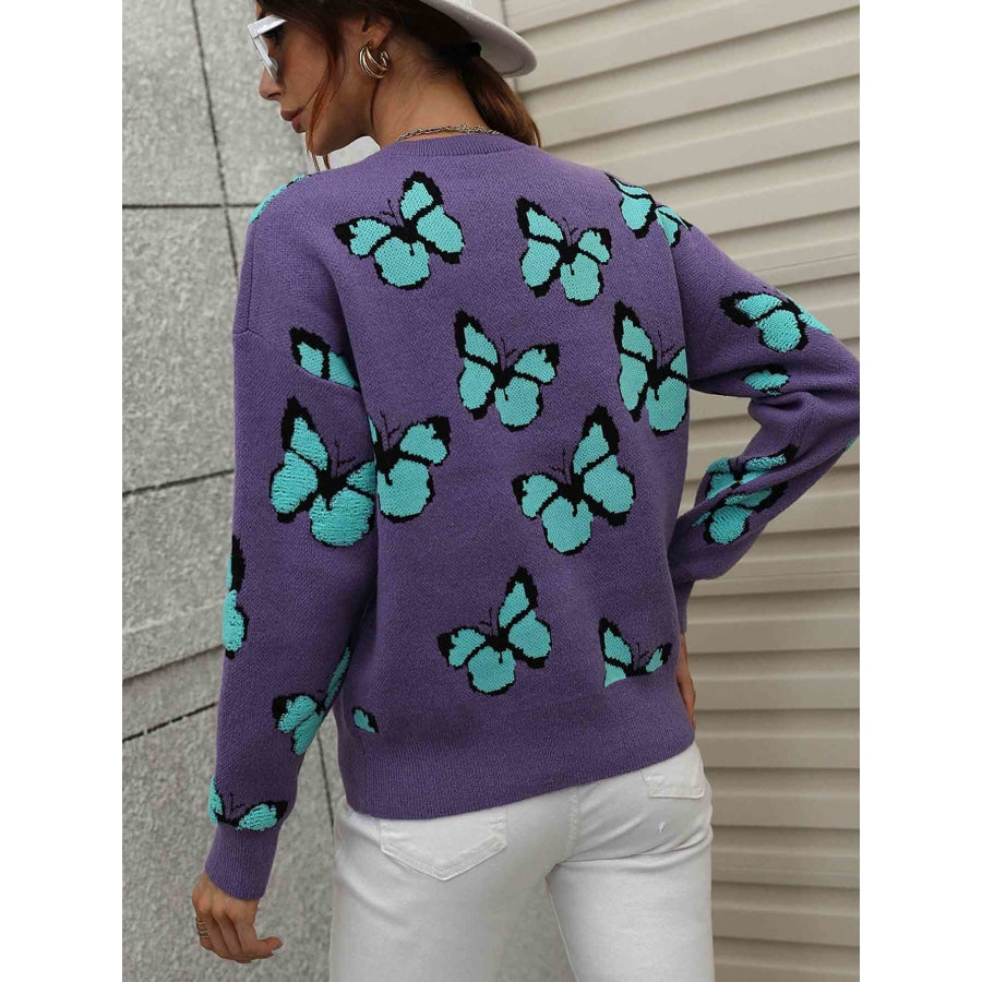 Woven Right Butterfly Dropped Shoulder Crewneck Sweater