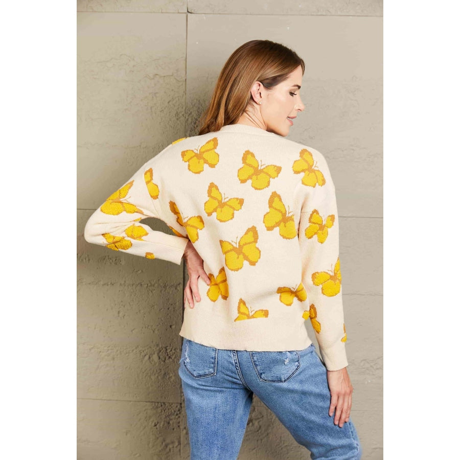 Woven Right Butterfly Dropped Shoulder Crewneck Sweater Apricot / S