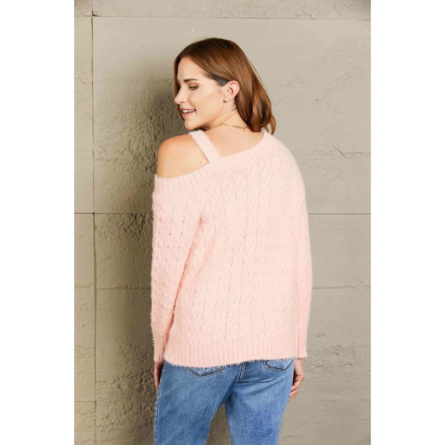 Woven Right Cable-Knit Eyelash Sweater