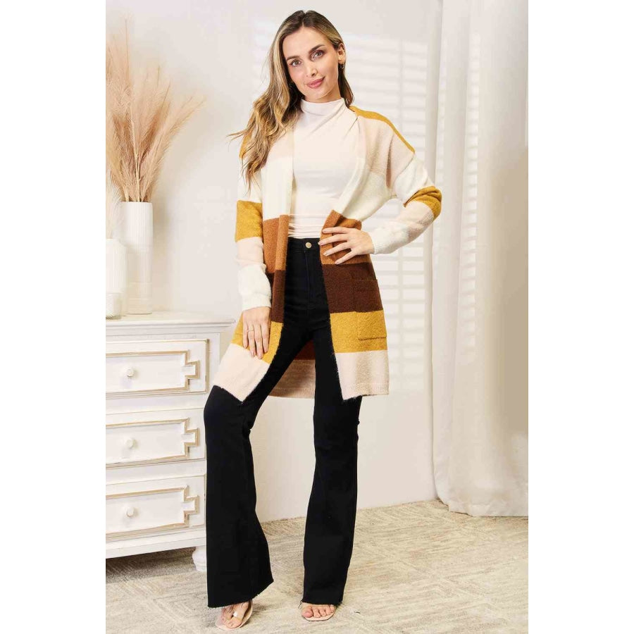 Woven Right Color Block Dropped Shoulder Cardigan