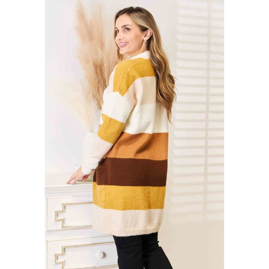 Woven Right Color Block Dropped Shoulder Cardigan Brown/Tan Stripe / S