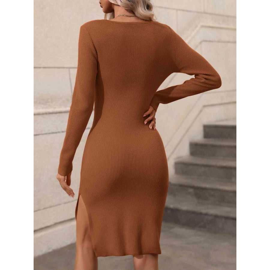 Woven Right Contrast Slit Sweater Dress