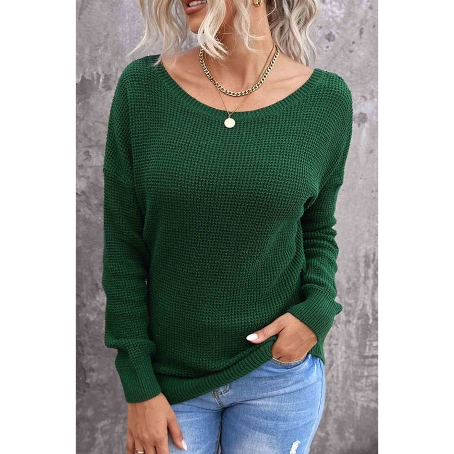 Woven Right Crisscross Back Waffle-Knit Sweater Green / S