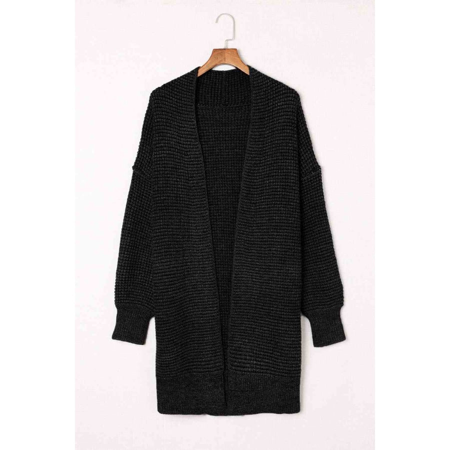Woven Right Heathered Open Front Longline Cardigan Black / S