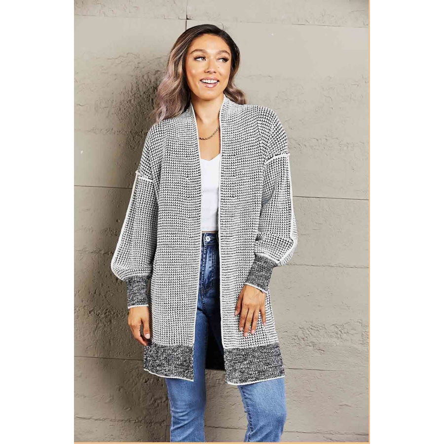 Woven Right Heathered Open Front Longline Cardigan Gray / S