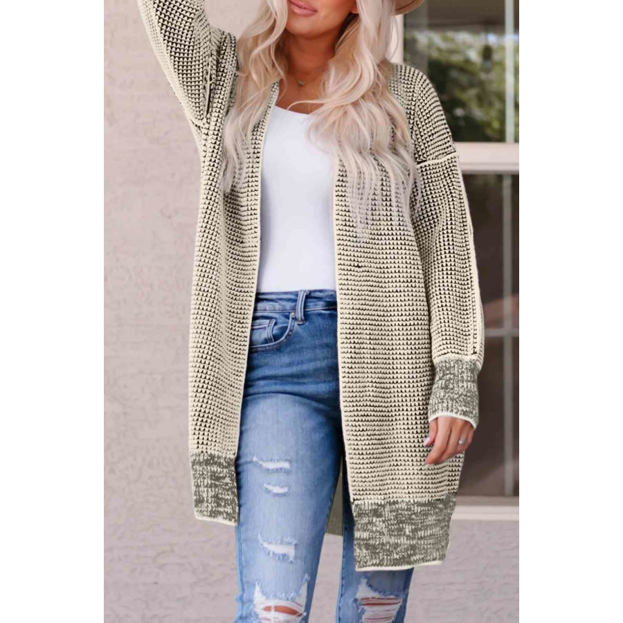 Woven Right Heathered Open Front Longline Cardigan Sand / S