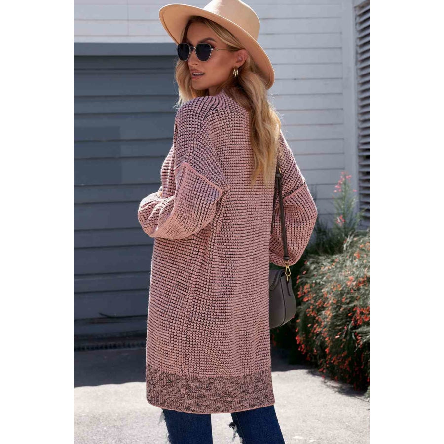 Woven Right Heathered Open Front Longline Cardigan