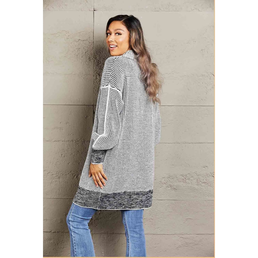 Woven Right Heathered Open Front Longline Cardigan