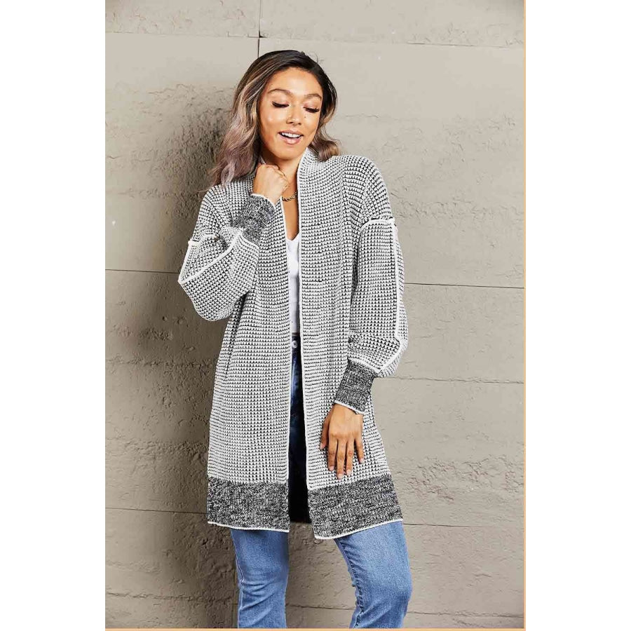 Woven Right Heathered Open Front Longline Cardigan Gray / S