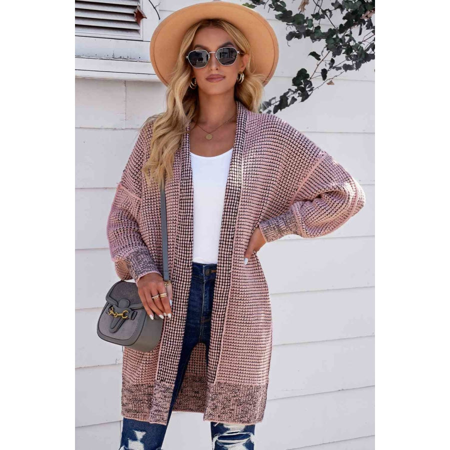 Woven Right Heathered Open Front Longline Cardigan