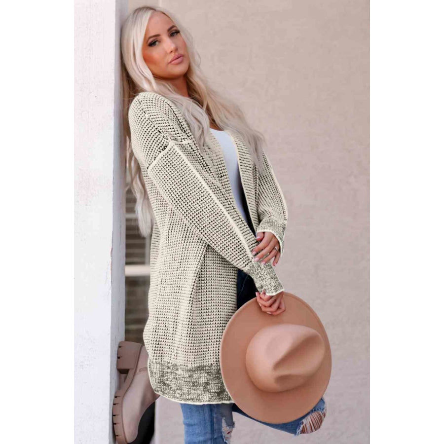 Woven Right Heathered Open Front Longline Cardigan