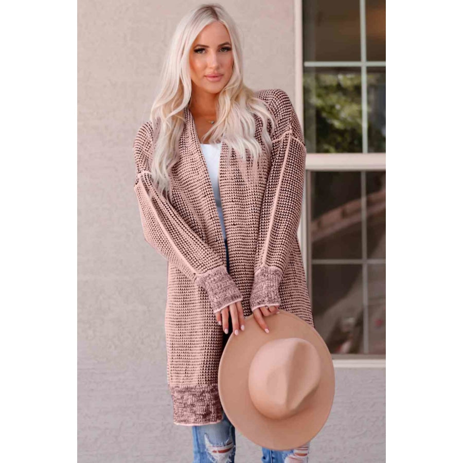 Woven Right Heathered Open Front Longline Cardigan