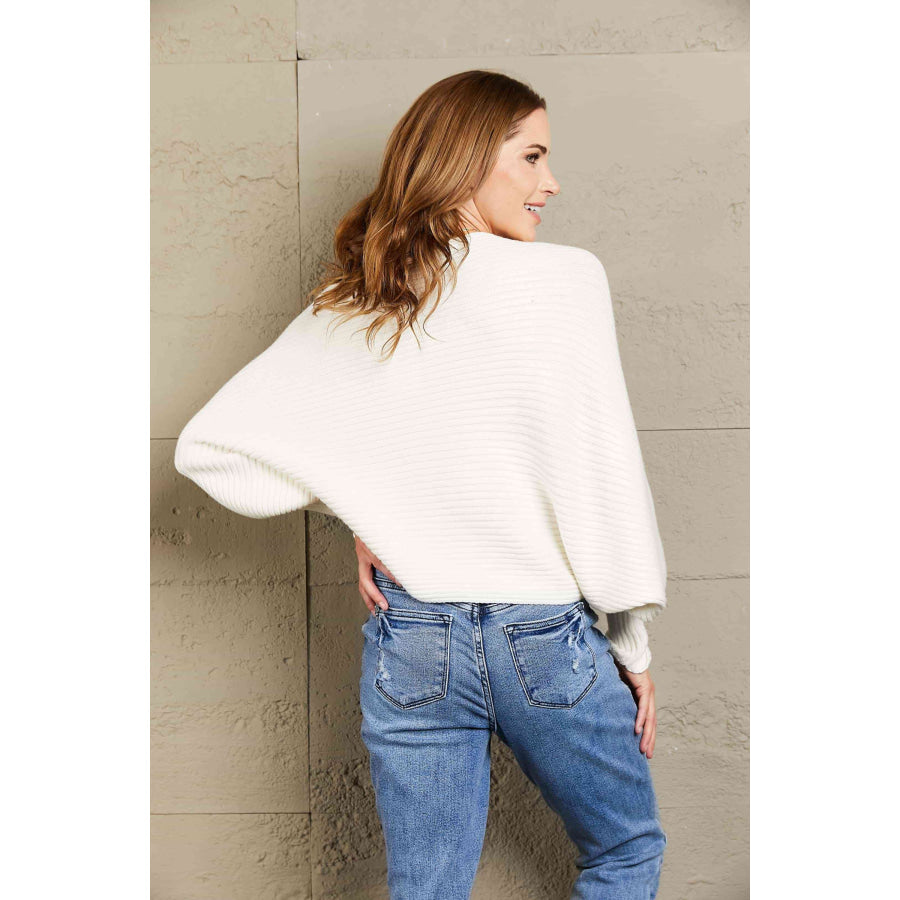 Woven Right Horizontal Ribbing Dolman Sleeve Sweater
