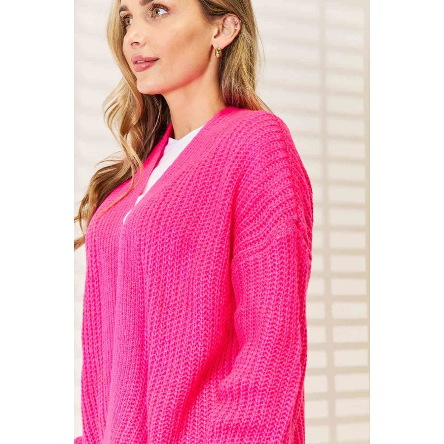 Woven Right Rib-Knit Open Front Drop Shoulder Cardigan