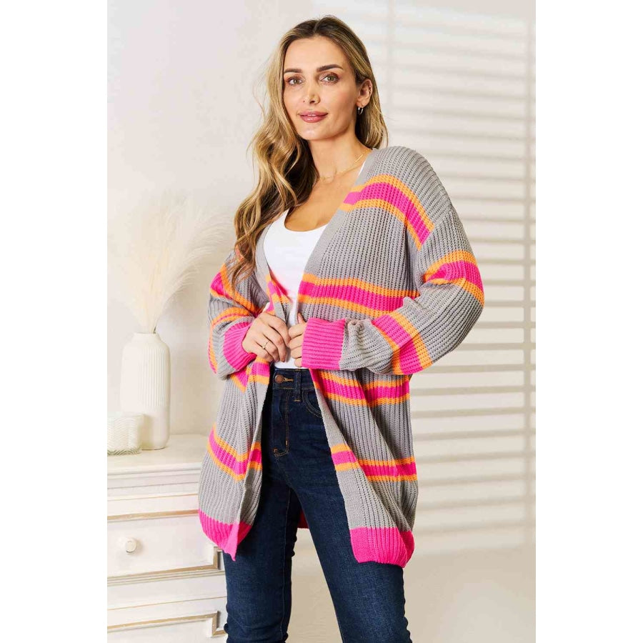 Woven Right Ribbed Long Sleeve Cardigan