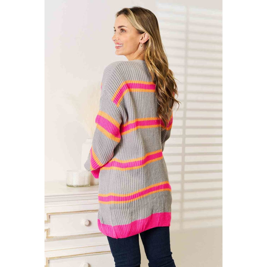 Woven Right Ribbed Long Sleeve Cardigan