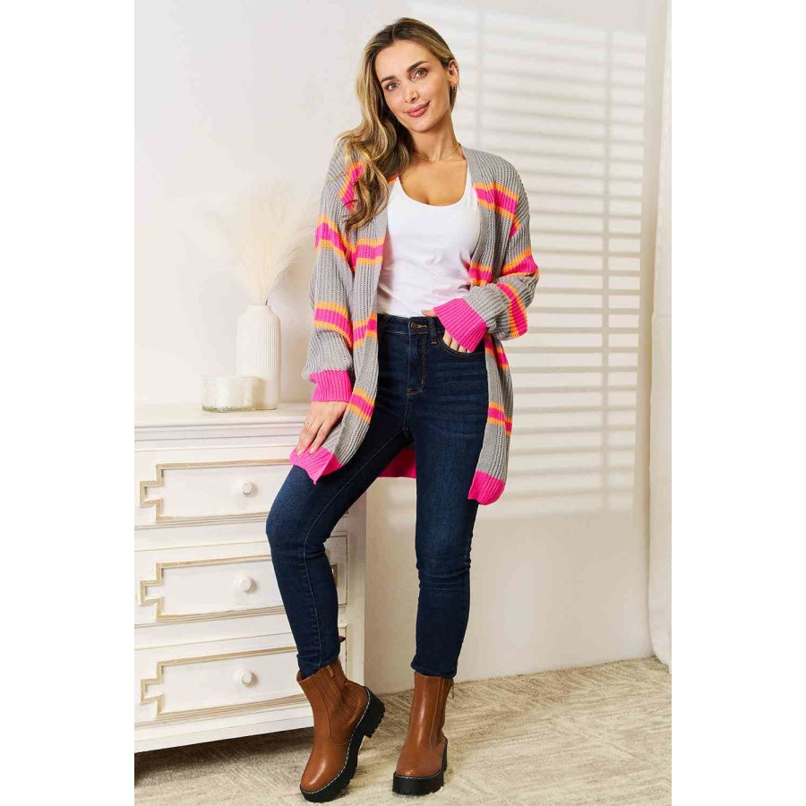 Woven Right Ribbed Long Sleeve Cardigan