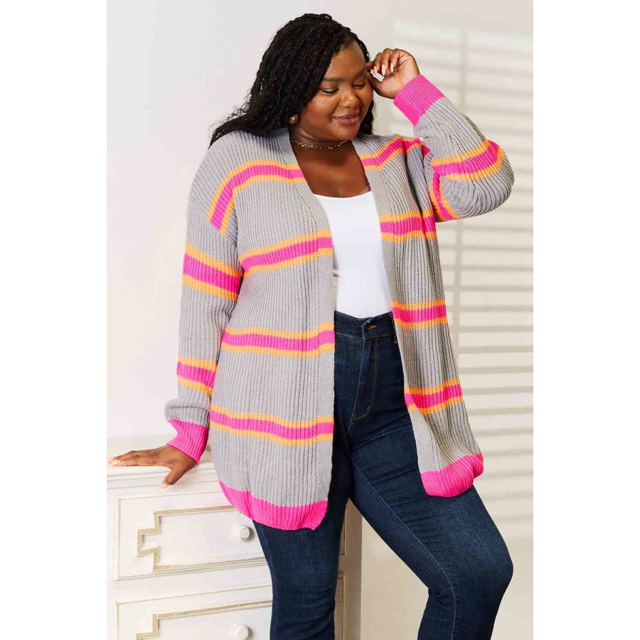 Woven Right Ribbed Long Sleeve Cardigan