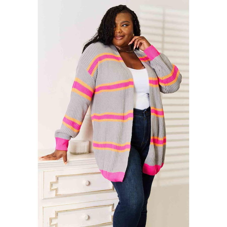 Woven Right Ribbed Long Sleeve Cardigan