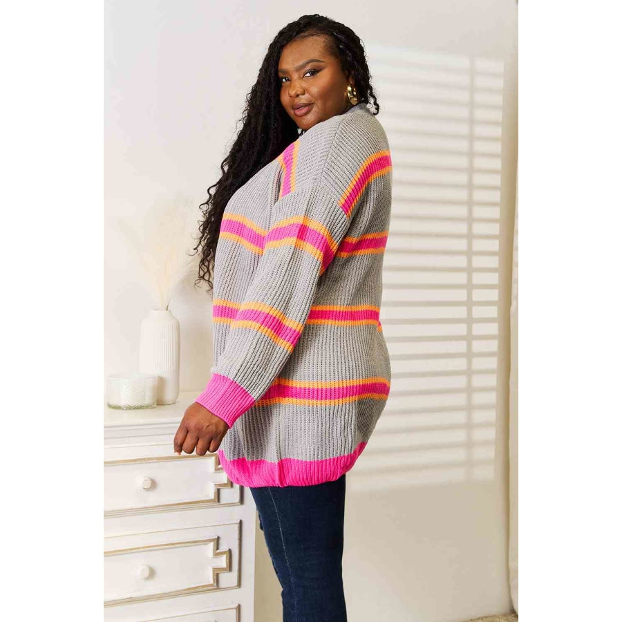 Woven Right Ribbed Long Sleeve Cardigan