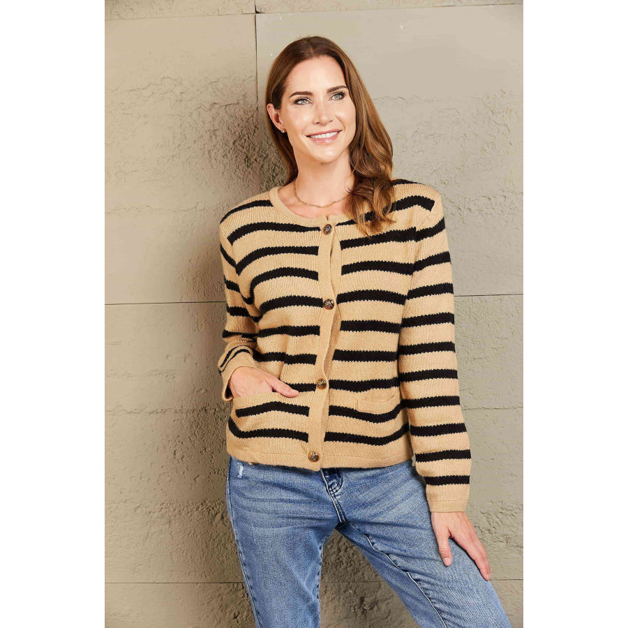 Woven Right Striped Button Front Cardigan