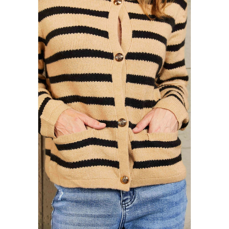 Woven Right Striped Button Front Cardigan