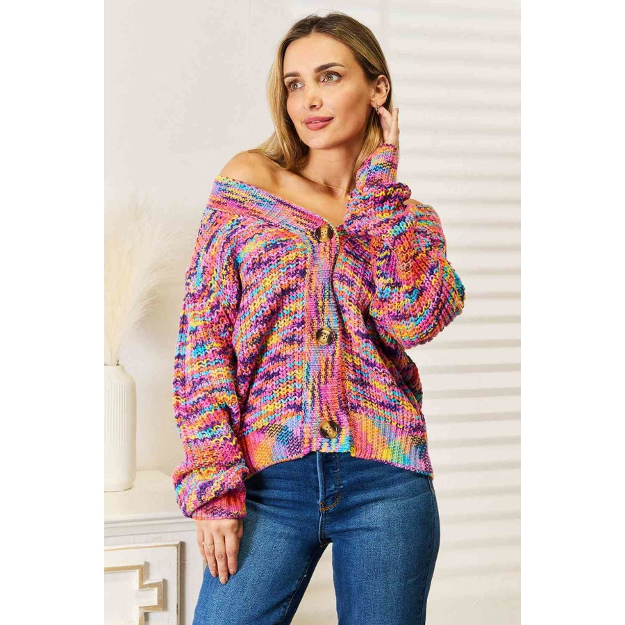 Woven Right V-Neck Long Sleeve Cardigan