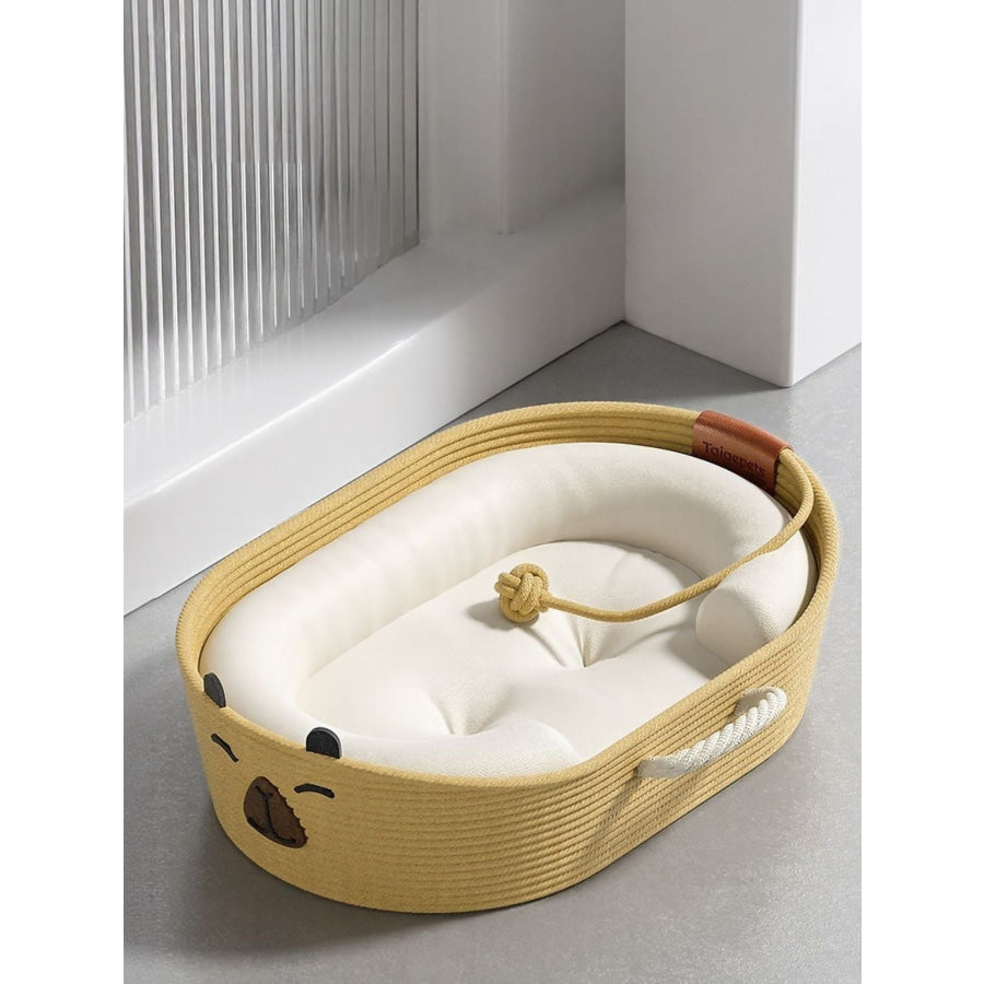 Woven Rope Oval Pet Bed Tan Style 4 / M Apparel and Accessories
