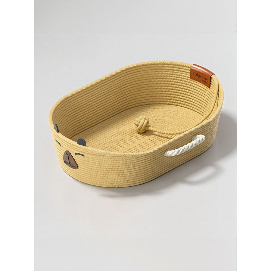 Woven Rope Oval Pet Bed Tan Style 1 / M Apparel and Accessories