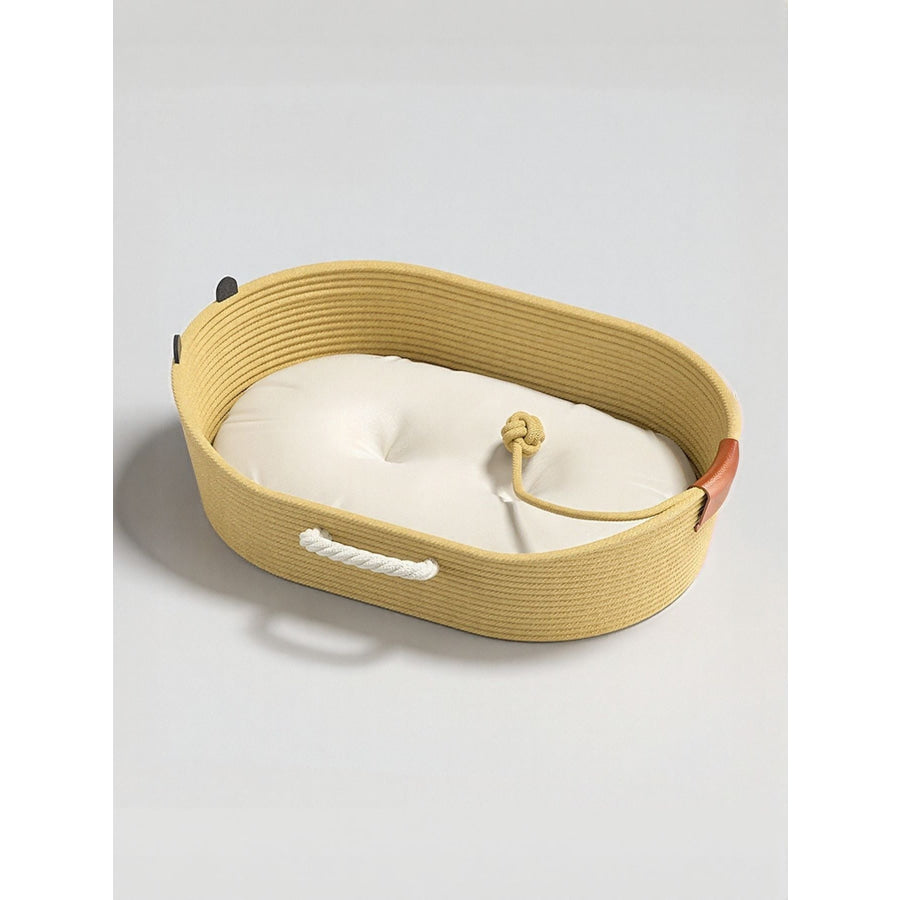 Woven Rope Oval Pet Bed Tan Style 3 / M Apparel and Accessories