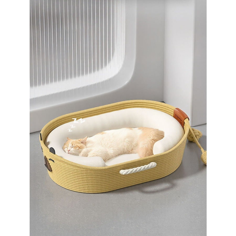 Woven Rope Oval Pet Bed Tan Style 4 / M Apparel and Accessories
