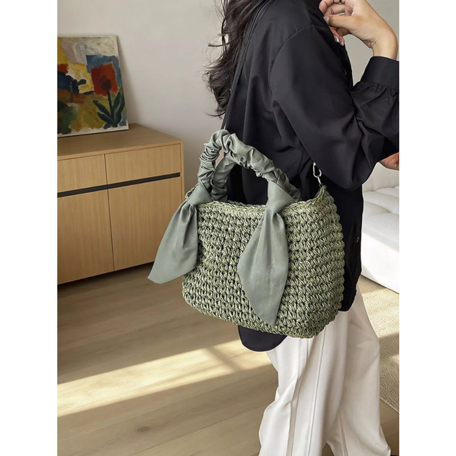 Woven Ruched Handle Crossbody Bag Green / onesize Apparel and Accessories