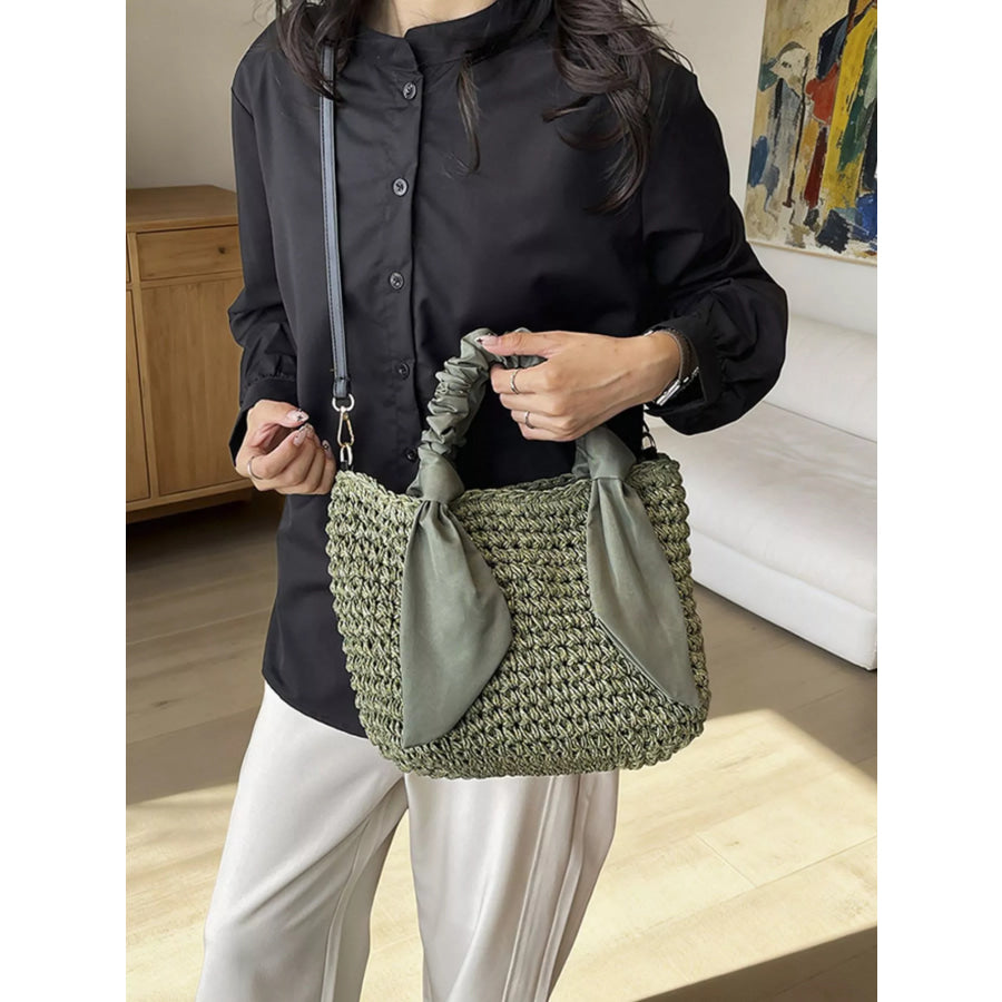 Woven Ruched Handle Crossbody Bag Green / onesize Apparel and Accessories