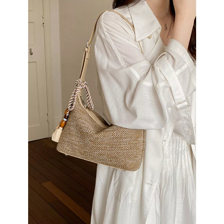 Woven Shoulder Bag with Tassel Apparel and Accessories