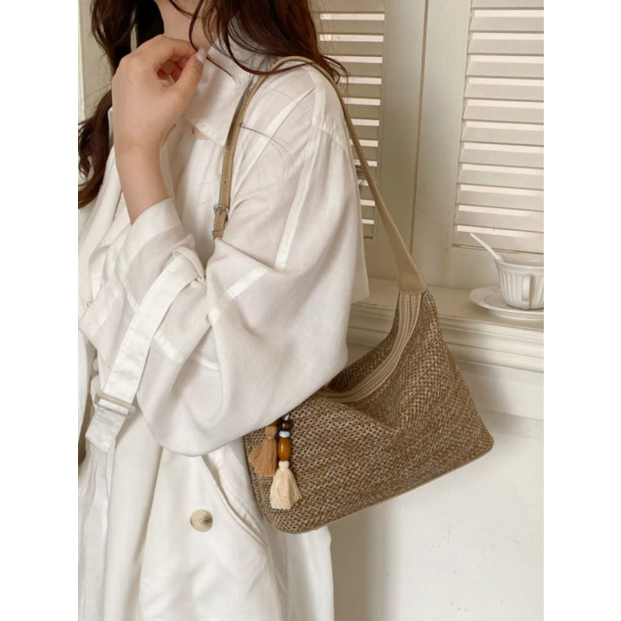 Woven Shoulder Bag with Tassel Apparel and Accessories
