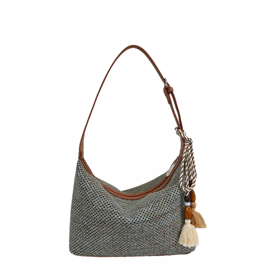 Woven Shoulder Bag with Tassel Apparel and Accessories